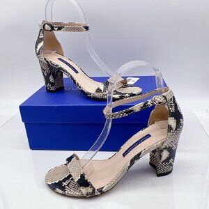Stuart Weitzman NearlyNude High Heel Sandals Sanke Embossed Beige US 6.5 M